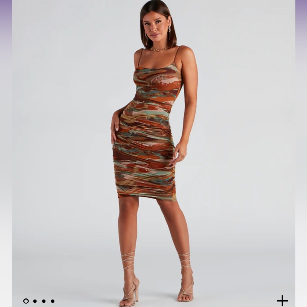Marble Green and Brown Midi Dress
